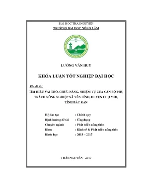Luận văn thạc sĩ tìm hiểu vai trò chức năng nhiệm vụ của cán bộ phụ trách nông nghiệp tại xã yên đĩnh chợ mới bắc kạn