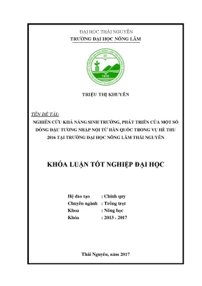 Luận văn nghiên cứu khả năng sinh trưởng phát triển của một số dòng đậu tương nhập nội từ hàn quốc trong vụ hè thu năm 2016 tại thái nguyên