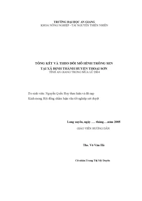 Luận văn tốt nghiệp tổng kết và theo dõi mô hình trồng sen tại xã định thành huyện thoại sơn tỉnh an giang trong mùa lũ 2004