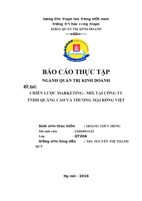 Luận văn tốt nghiệp thực trạng chiến lược marketing mix tại công ty tnhh quảng cáo và tm rồng việt