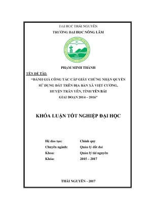 Luận văn đánh giá công tác cấp giấy chứng nhận quyền sử dụng đất trên địa bàn xã việt cường giai đoạn 2014 2016