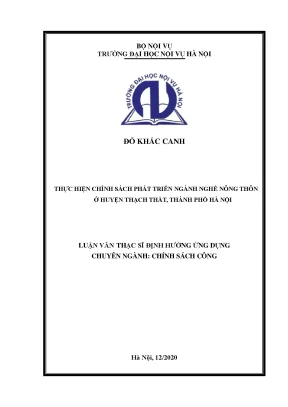 Luận văn thạc sĩ thực hiện chính sách phát triển ngành nghề nông thôn ở huyện thạch thất thành phố hà nội