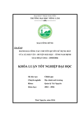 Luận văn thạc sĩ đánh quả công tác chuyển quyền sử dụng đất tại xã hải vân huyện hải hậu tỉnh nam định giai đoạn 2014 2016