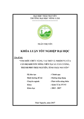 Luận văn tìm hiểu vai trò chức năng và nhiệm vụ của cán bộ khuyến nông viên tại xã tân cương thành phố thái nguyên tỉnh thái nguyên