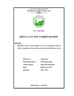 Luận văn thạc sĩ tìm hiểu chức năng nhiệm vụ của cán bộ phụ trách nông nghiệp xã địa linh huyện ba bể tỉnh bắc kạn