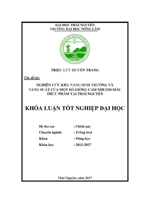 Luận văn nghiên cứu khả năng sinh trưởng và năng suất của một số giống cẩm nhuộm màu thực phẩm tại thái nguyên