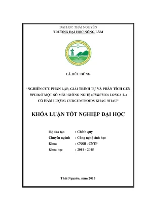 Luận văn thạc sĩ nghiên cứu phân lập giải trình tự và phân tích gen rpl16 ở một số mẫu giống nghệ curcuna longa l có hàm lượng curcuminoids khác nhau