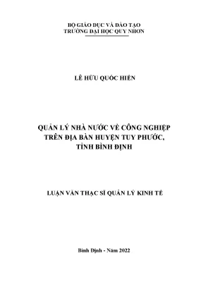 Luận văn thạc sĩ quản lý nhà nước về công nghiệp trên địa bàn huyện tuy phước tỉnh bình định