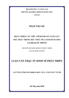 Luận văn hoàn thiện các tiêu chí đánh giá năng lực nhà thầu trong đấu thầu mua sắm hàng hóa tại bộ quốc phòng