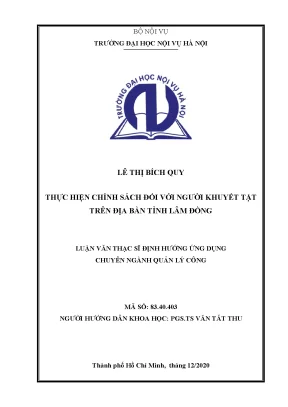 Luận văn thạc sĩ thực hiện chính sách đối với người khuyết tật trên địa bàn tỉnh lâm đồng