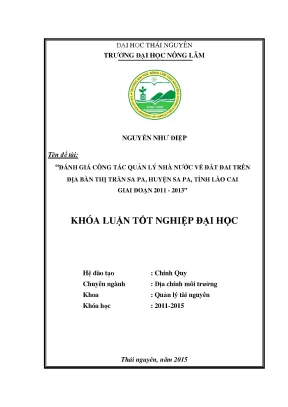 Luận văn thạc sĩ đánh giá công tác quản lý nhà nước về đất đai trên địa bàn thị trấn sa pa huyện sa pa tỉnh lào cai giai đoạn 2011 2013
