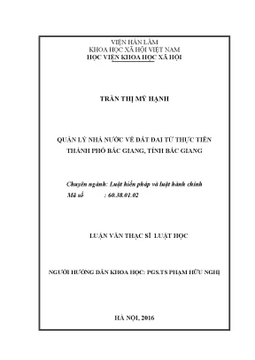 Luận văn thạc sĩ quản lý nhà nước về đất đai từ thực tiễn thành phố bắc giang tỉnh bắc giang