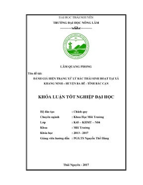 Luận văn đánh giá hiện trạng xử lý rác thải tại xã khang ninh huyên ba bể tỉnh bắc kạn