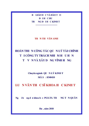 Luận văn thạc sĩ quản lý tài chính tại công ty trách nhiệm hữu hạn tư vấn và xây dựng vĩnh hưng