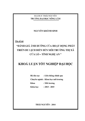 Luận văn thạc sĩ đánh giá ảnh hưởng của hoạt động phát triển du lịch biển đến môi trường thị xã cửa lò tỉnh nghệ an