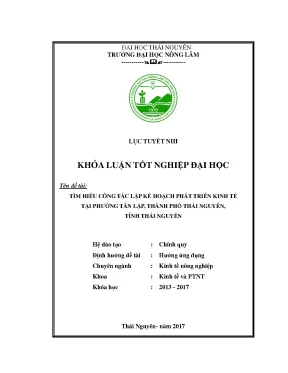 Luận văn thạc sĩ tìm hiểu công tác lập kế hoạch phát triển kinh tế tại phường tân lập thành phố thái nguyên tỉnh thái nguyên
