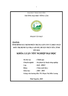 Luận văn thạc sĩ tình hình mắc bệnh phân trắng lợn con và biện pháp điều trị bệnh tại trại lợn hà huyện trấn yên tỉnh yên bái