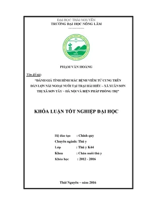 Luận văn thạc sĩ đánh giá tình hình mắc bệnh viêm tử cung trên đàn lợn nái ngoại nuôi tại trại hải hiếu xã xuân sơn thị xã sơn tây hà nội và biện pháp phòng trị