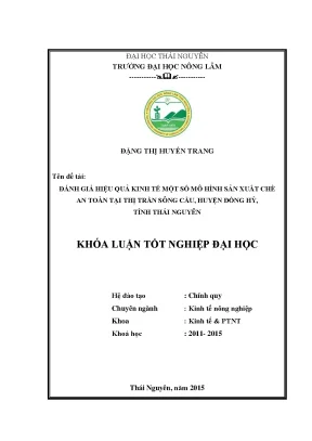 Luận văn thạc sĩ đánh giá hiệu quả kinh tế một số mô hình sản xuất chè an toàn tại thị trấn sông cầu huyện đồng hỷ tỉnh thái nguyên