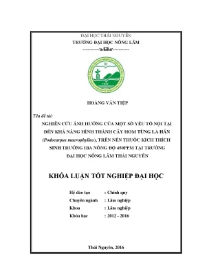 Luận văn thạc sĩ nghiên cứu ảnh hưởng của một số yếu tố nội tại đến khả năng hình thành cây hom tùng la hán podocarpus macrophyllus trên nền thuốc kích thích sinh trưởng iba