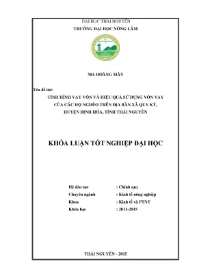 Luận văn thạc sĩ tình hình vay vốn và hiệu quả sử dụng vốn vay của các hộ nghèo trên địa bàn xã quy kỳ huyện định hóa tỉnh thái nguyên