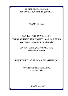 Luận văn đào tạo nguồn nhân lực tại ngân hàng tmcp đầu tư và phát triển việt nam chi nhánh yên bái