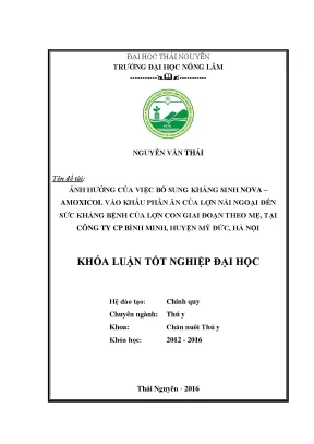 Luận văn thạc sĩ ảnh hưởng của việc bổ sung kháng sinh nova amoxcicol cho lợn nái ngoại đến sức kháng bệnh của lợn con giai đoạn theo mẹ tại công ty cp bình minh