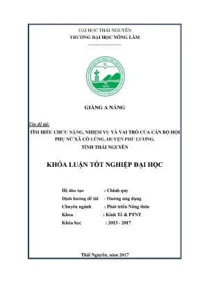 Luận văn tìm hiểu chức năng nhiệm vụ và vai trò của cán bộ hội phụ nữ xã cổ lũng huyện phú lương tỉnh thái nguyên