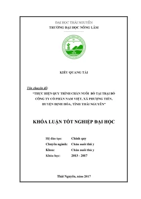 Luận văn thực hiện quy trình chăn nuôi bò tại trại bò công ty cổ phần nam việt xã phượng tiến huyện định hóa tỉnh thái nguyên