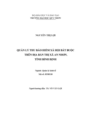 Luận văn thạc sĩ quản lý thu bảo hiểm xã hội bắt buộc trên địa bàn thị xã an nhơn tỉnh bình định
