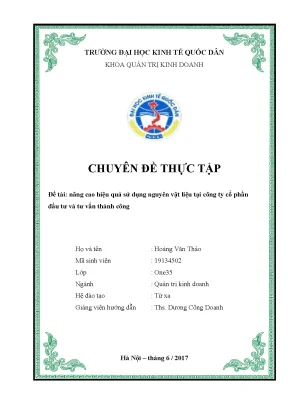 Luận văn tốt nghiệp nâng cao hiệu quả sử dụng nguyên vật liệu tại công ty cổ phần đầu tư và tư vấn thành công