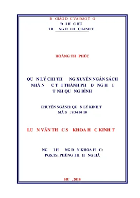 Luận văn thạc sĩ quản lý công tác chi thường xuyên ngân sách nhà nước tại thành phố đồng hới tỉnh quảng bình