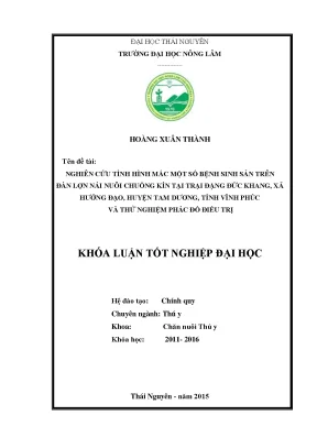 Luận văn thạc sĩ nghiên cứu tình hình mắc một số bệnh sinh sản trên đàn lợn nái nuôi chuồng kín tại trại đặng đức khang xã hướng đạo huyện tam dương
