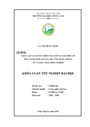 Luận văn thạc sĩ phân lập và tuyển chọn các chủng nấm mốc có khả năng sinh cellulase ứng dụng trong xử lý rác thải nông nghiệp