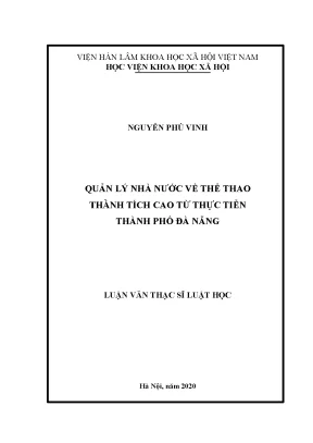 Luận văn thạc sĩ quản lý nhà nước về thể thao thành tích cao từ thực tiễn thành phố đà nẵng
