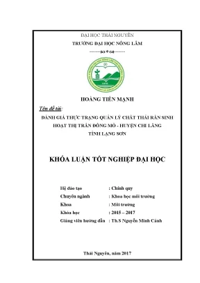 Luận văn đánh giá thực trạng quản lý chất thải rắn sinh hoạt thị trấn đồng mỏ huyện chi lăng tỉnh lạng sơn