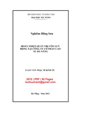 Luận văn thạc sĩ kinh tế hoàn thiện quản trị vốn lưu động tại công ty cổ phần cao su đà nẵng