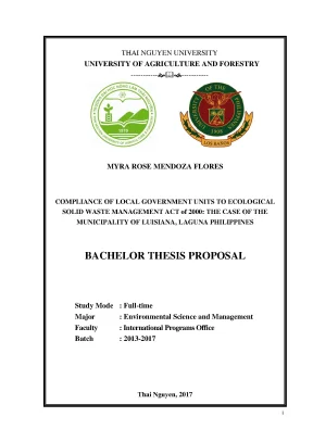 Luận văn compliance of local government units to ecological solid waste management act of 2000 the case of the municipality of luisiana langna philippines