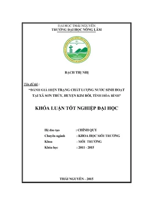 Luận văn thạc sĩ đánh giá hiện trạng chất lượng nước sinh hoạt tại xã sơn thủy huyện kim bôi tỉnh hòa bình