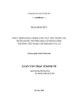 Luận văn phát triển hoạt động cho vay tiêu dùng tại ngân hàng thương mại cổ phần công thương việt nam chi nhánh cửa lò