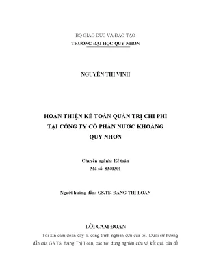 Luận văn thạc sĩ hoàn thiện kế toán quản trị chi phí tại công ty cổ phần nước khoáng quy nhơn
