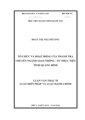 Luận văn thạc sĩ tổ chức và hoạt động của thanh tra chuyên ngành giao thông từ thực tiễn tỉnh quảng bình