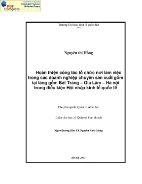 Luận văn hoàn thiện công tác tổ chức nơi làm việc trong các doanh nghiệp chuyên sản xuất gốm tại làng gốm bát tràng gia lâm hà nội trong điều kiện hội nhập kinh tế quốc tế
