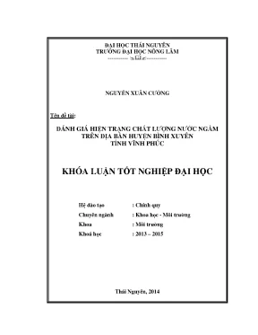 Luận văn thạc sĩ đánh giá hiện trạng chất lượng nước ngầm trên địa bàn huyện bình xuyên tỉnh vĩnh phúc
