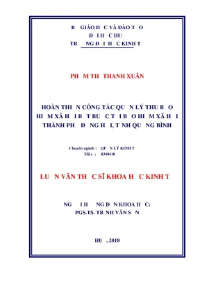 Luận văn thạc sĩ quản lý thu bhxh bắt buộc tại bảo hiểm xã hội thành phố đồng hới tỉnh quảng bình