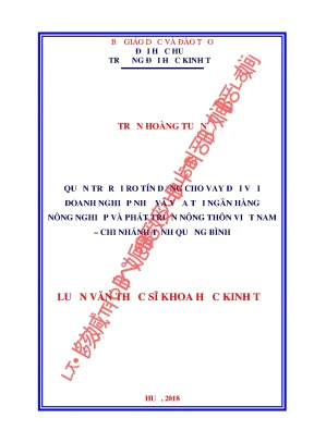 Luận văn thạc sĩ quản trị rủi ro tín dụng cho vay đối với doanh nghiệp nhỏ và vừa tại ngân hàng nông nghiệp và phát triển nông thôn việt nam chi nhánh tỉnh quảng bình