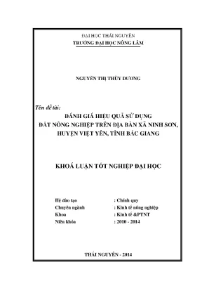 Luận văn thạc sĩ đánh giá hiệu quả sử dụng đất nông nghiệp trên địa bàn xã ninh sơn huyện việt yên tỉnh bắc giang