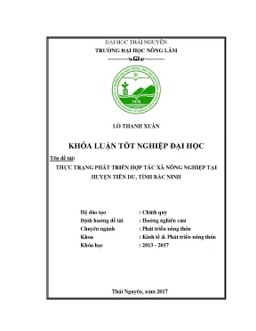 Luận văn thạc sĩ thực trạng phát triển hợp tác xã nông nghiệp tại huyện tiên du tỉnh bắc ninh