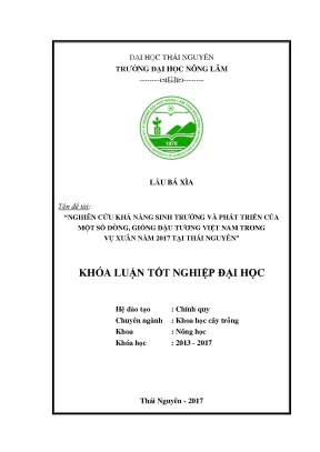 Luận văn nghiên cứu khả năng sinh trưởng phát triển của một số dòng giống đậu tương việt nam trong vụ xuân 2017 tại thái nguyên