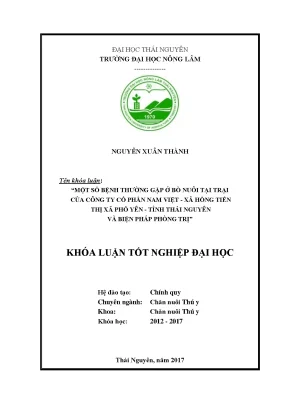 Luận văn một số bệnh thường gặp ở bò nuôi tại trại của công ty cổ phần nam việt xã hồng tiến thị xã phổ yên tỉnh thái nguyên và biện pháp phòng trị